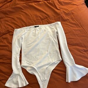 Forever 21 White Off-Shoulder Bodysuit with Flared Sleeves